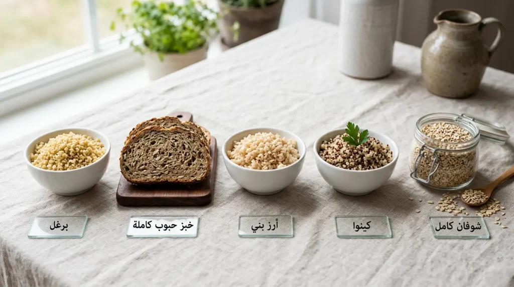 مصادر الكربوهيدرات المعقدة الموصى بها لمرضى السكري تشمل الشوفان الكامل والكينوا والأرز البني وخبز الحبوب الكاملة والبرغل
