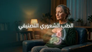 صورة غلاف لمقالة الطب الشعوري التصنيفي تُظهر شخصاً يضع يده على صدره مع إضاءة داخلية خافتة تكشف الأعضاء الداخلية كرسائل مشفّرة من الجسد