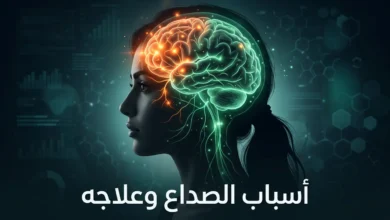صورة غلاف توضح دماغاً بشرياً مع مسارات عصبية مضيئة ترمز إلى أسباب الصداع وعلاجه، مع الكلمة المفتاحية للمقالة.