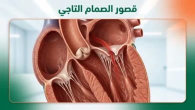 صورة غلاف توضيحية تُظهر مقطعاً تشريحياً واقعياً للقلب البشري مع التركيز على الصمام التاجي وارتجاع الدم من البطين الأيسر إلى الأذين الأيسر، مع عنوان قصور الصمام التاجي