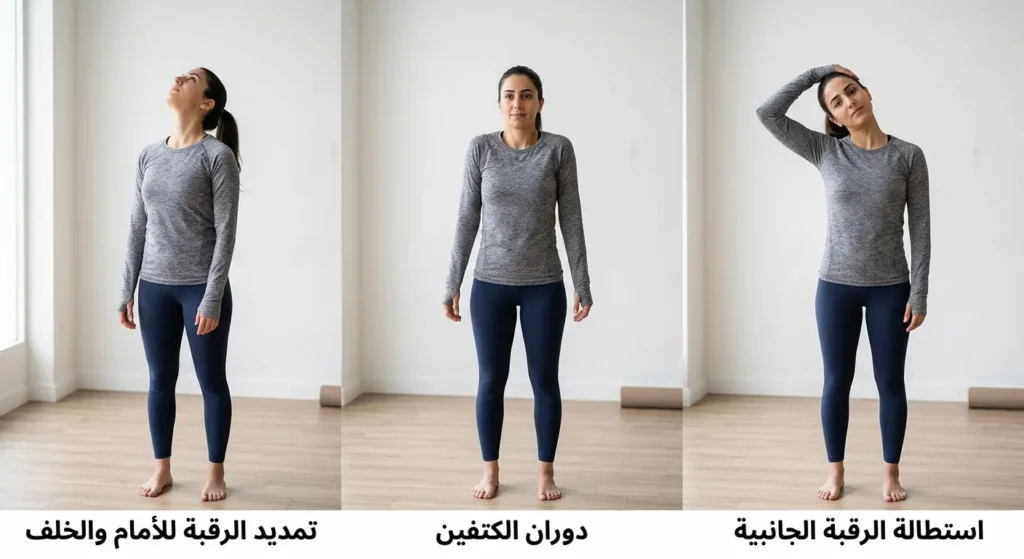 شخص يؤدي تمارين استطالة الرقبة والكتفين للوقاية من صداع التوتر
