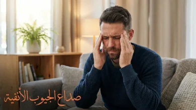رجل يضغط بيديه على جبهته وخديه من ألم صداع الجيوب الأنفية