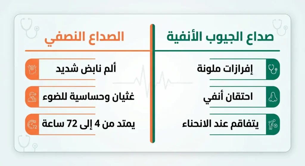 مخطط مقارنة بين أعراض صداع الجيوب الأنفية وأعراض الصداع النصفي