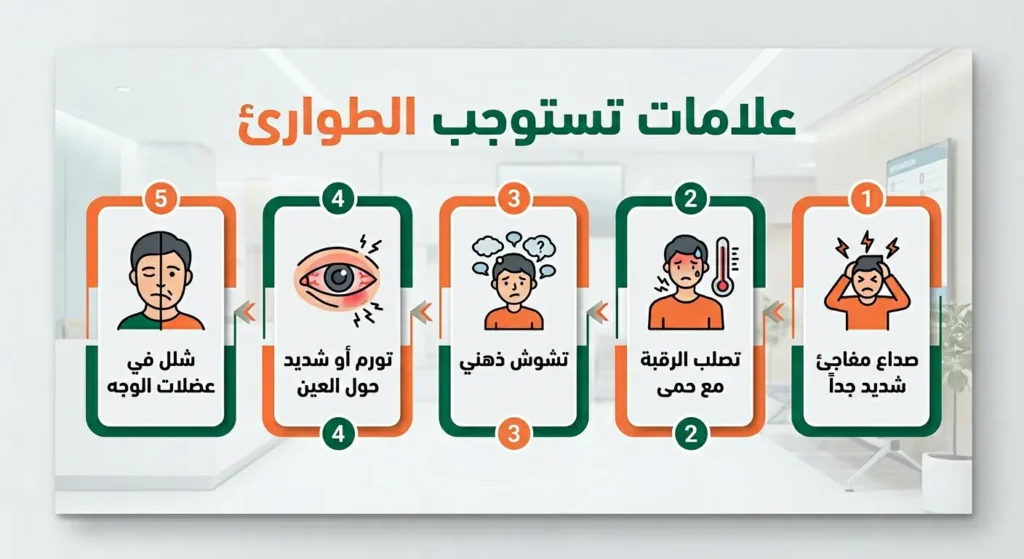 مخطط يُظهر العلامات التحذيرية الخطيرة لمضاعفات التهاب الجيوب الأنفية المُهمل