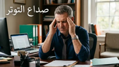 رجل يضغط على رأسه بكلتا يديه بسبب صداع التوتر