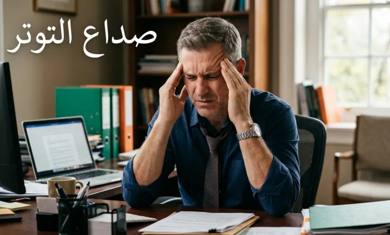 رجل يضغط على رأسه بكلتا يديه بسبب صداع التوتر