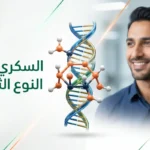 غلاف مقال عن السكري من النوع الثاني يظهر جزيء جلوكوز ورجل ينظر بأمل، رمزاً للتحكم في المرض.