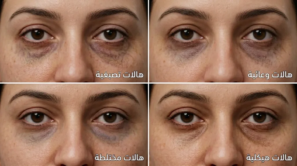 مقارنة بصرية بين أنواع الهالات السوداء الأربعة: تصبغية ووعائية وهيكلية ومختلطة