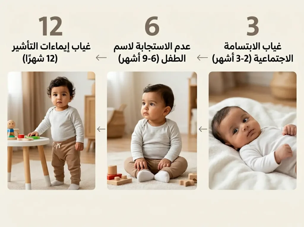 جدول زمني بصري للعلامات التحذيرية المبكرة لاضطراب طيف التوحد عند الرضع من شهرين إلى 12 شهراً