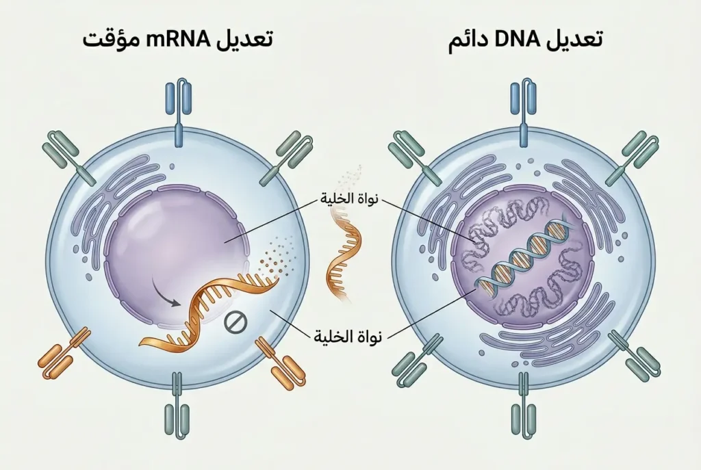 مقارنة بين تعديل DNA الدائم وتعديل mRNA المؤقت في خلايا CAR T