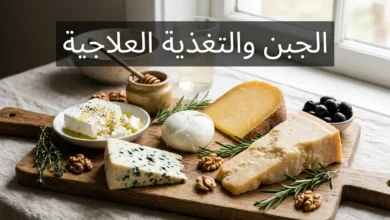 تشكيلة من أنواع الجبن الطبيعي المختلفة على لوح خشبي مع أعشاب طازجة وجوز وعسل