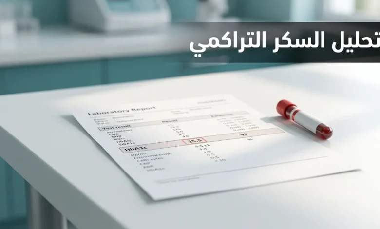 ورقة نتيجة تحليل السكر التراكمي HbA1c في بيئة مخبرية نظيفة.