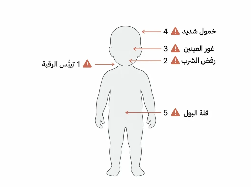  رسم طبي يوضح العلامات التحذيرية لمرض اليد والقدم والفم التي تستدعي زيارة الطوارئ فوراً