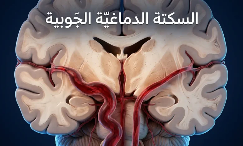 رسم طبي ثلاثي الأبعاد يُظهر الشريان القاعدي الطبيعي مقابل الشريان القاعدي المتوسِّع في الدماغ البشري