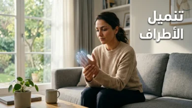 صورة غلاف لمقال طبي عن تنميل الأطراف تُظهر شخصاً يمسك يده بقلق خفيف مع إبراز بصري لطيف لإحساس الوخز في الأصابع