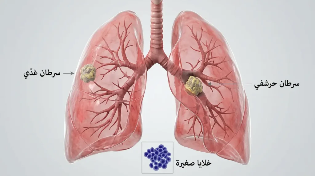 نموذج ثلاثي الأبعاد واقعي للرئتين يُقارن بين أنواع سرطان الرئة الرئيسة: الغدّي والحرشفي وذو الخلايا الصغيرة