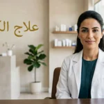 صورة غلاف واقعية لامرأة عربية تظهر لديها تصبغات كلف متناظرة خفيفة على الوجه مع عنوان علاج الكلف.