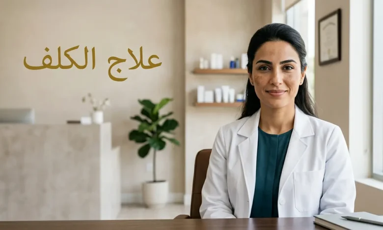 صورة غلاف واقعية لامرأة عربية تظهر لديها تصبغات كلف متناظرة خفيفة على الوجه مع عنوان علاج الكلف.