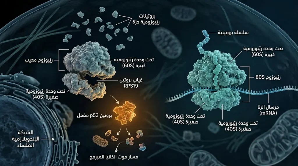 آلية الخلل الريبوسومي في متلازمة دياموند بلاكفان — طفرة RPS19 وتفعيل بروتين p53