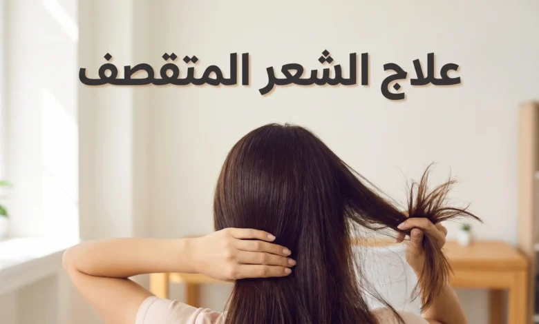 صورة غلاف لمقال علاج الشعر المتقصف تُظهر شعراً طويلاً بتباين بين الجانب الصحي اللامع والجانب المتقصف الجاف مع عنوان المقال بالعربية