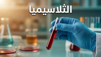 أنبوب اختبار يحتوي على دم مع الكلمة المفتاحية الثلاسيميا على خلفية مختبر احترافية