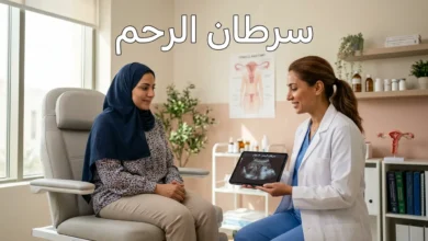 صورة غلاف توضيحية لمقال طبي عن سرطان الرحم تظهر طبيبة نسائية في عيادة حديثة مع مريضة في جلسة استشارية