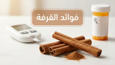 غلاف طبي احترافي يُظهر أعواد القرفة مع جهاز قياس سكر وعبوة دواء بشكل نظيف ومتوازن