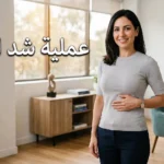 صورة غلاف لمقال طبي عن عملية شد البطن تظهر فيها سيدة واثقة في عيادة تجميلية حديثة مع عنوان عملية شد البطن