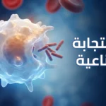 صورة توضيحية واقعية تُظهر خلية بلعمية (ماكروفاج) تتفاعل مع بكتيريا داخل مجرى الدم كتمثيل بصري للاستجابة المناعية في جسم الإنسان