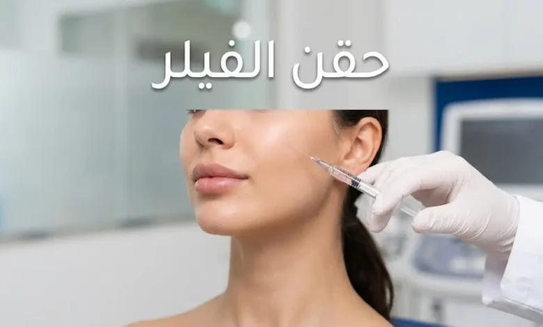 صورة غلاف توضّح إجراء حقن الفيلر في عيادة تجميل حديثة مع طبيبة جلدية تحمل حقنة بالقرب من وجه المريضة