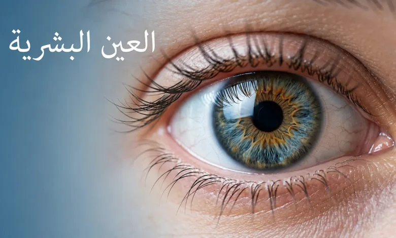 صورة غلاف واقعية مقرّبة لعين بشرية سليمة بتفاصيل دقيقة للقزحية والقرنية مع عنوان المقال