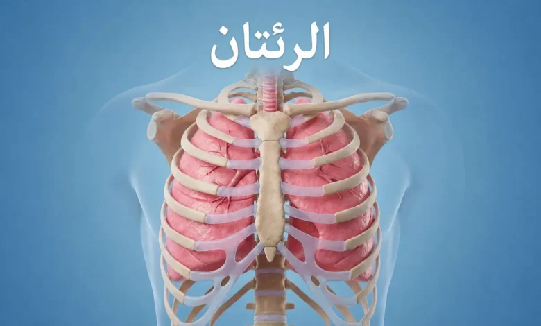 صورة غلاف طبية ثلاثية الأبعاد تُظهر الرئتين داخل القفص الصدري مع كلمة الرئتان بخط عربي واضح.