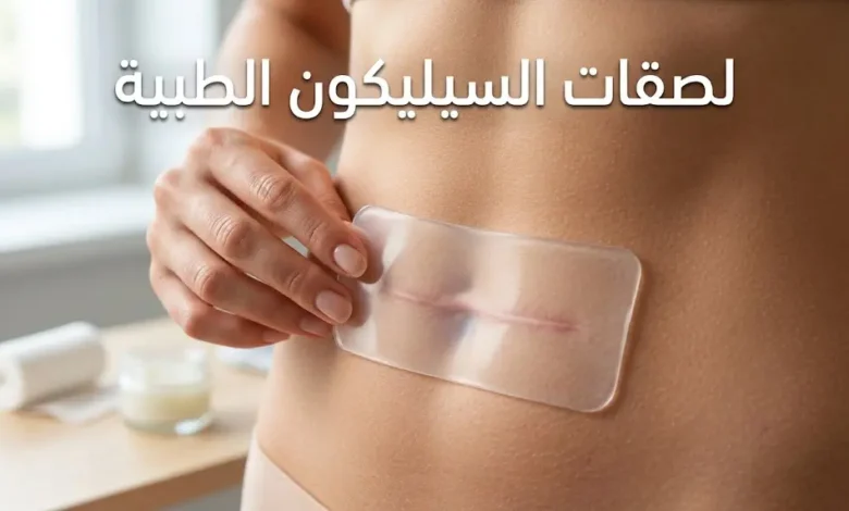 لصقات السيليكون الطبية توضع على ندبة جراحية ملتئمة لتسطيحها وتفتيح لونها