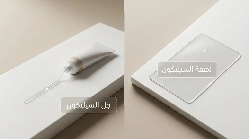 مقارنة بصرية بين لصقة السيليكون الطبية وجل السيليكون