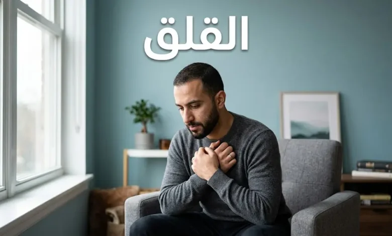 رجل عربي شاب يجلس في غرفة هادئة بملامح تعكس حالة القلق الداخلي الصامت