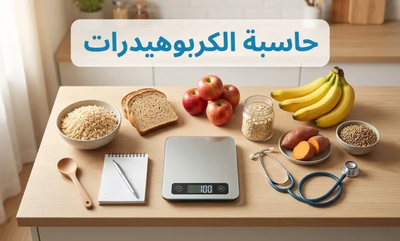 حاسبة الكربوهيدرات مع أطعمة غنية بالكربوهيدرات الصحية ومقياس غذائي طبي