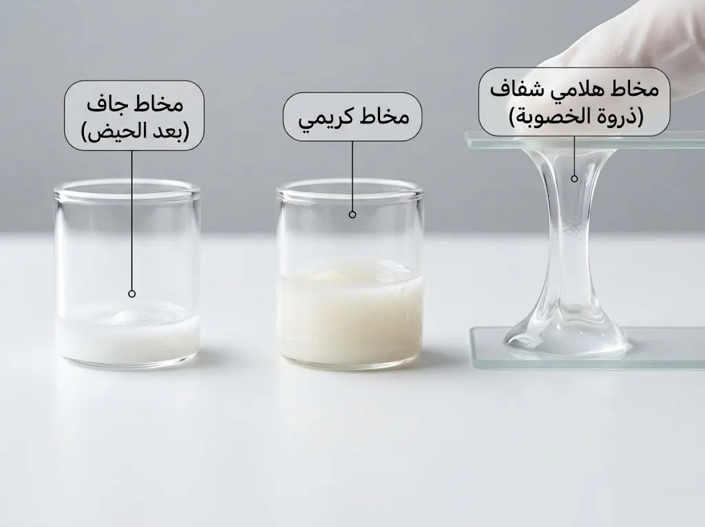 مقارنة طبية بصرية لتغيّرات مخاط عنق الرحم خلال مراحل الدورة الشهرية