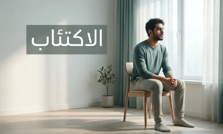 شاب عربي يجلس بهدوء بجانب نافذة في غرفة بسيطة مضاءة بضوء طبيعي يعكس ثقل الاكتئاب العاطفي