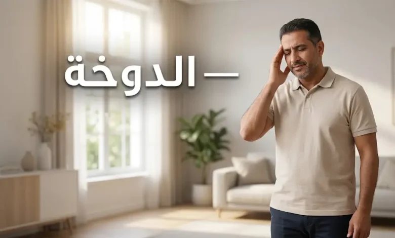 رجل يُمسك رأسه بيده بسبب الدوخة في منزل مضاء بشكل طبيعي
