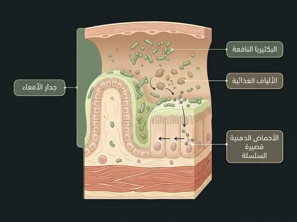 دور الميكروبيوم المعوي والألياف في إنتاج الأحماض الدهنية قصيرة السلسلة