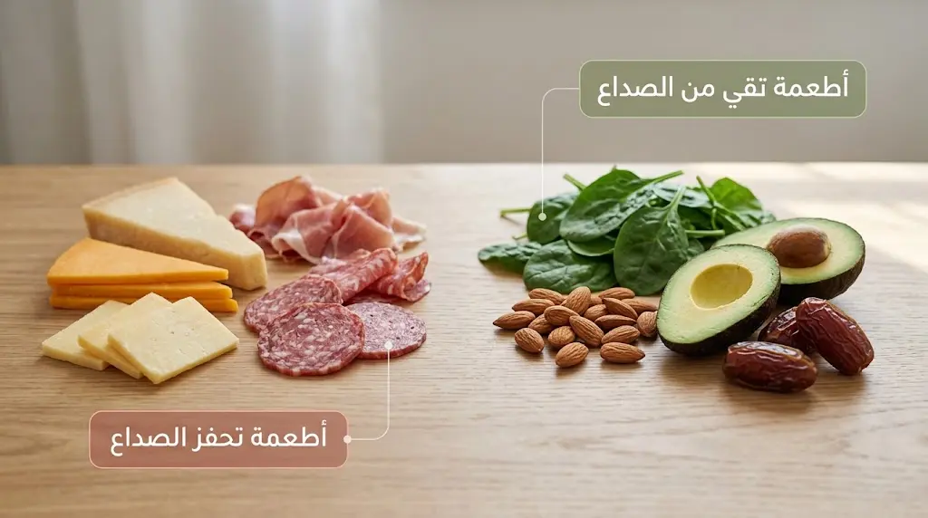 مقارنة بين الأطعمة المحفزة للصداع والأطعمة الواقية منه