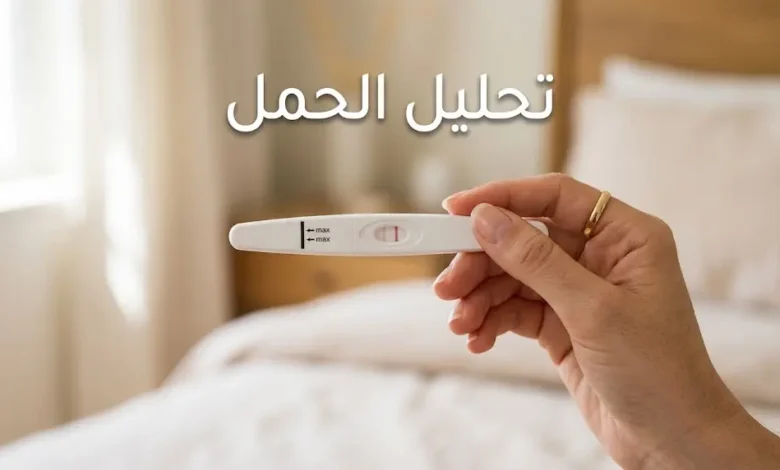 يد تمسك شريط اختبار حمل منزلي يُظهر نتيجة إيجابية بخطين وردييْن