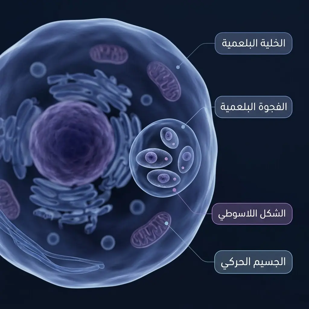 طفيل الليشمانيا اللاسوطي داخل الخلية البلعمية تحت المجهر ثلاثي الأبعاد