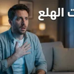 رجل يضع يده على صدره في أثناء نوبة هلع مفاجئة مع عنوان نوبات الهلع