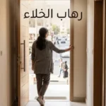 رجل يتردد عند باب منزله خائفاً من الخروج إلى الشارع المزدحم كتعبير بصري عن رهاب الخلاء