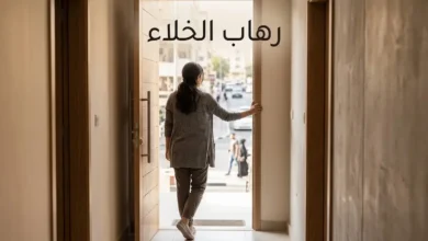 رجل يتردد عند باب منزله خائفاً من الخروج إلى الشارع المزدحم كتعبير بصري عن رهاب الخلاء