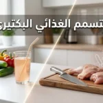 صورة غلاف توضح مفهوم التسمم الغذائي البكتيري عبر مقارنة بين طعام نيء وطعام آمن
