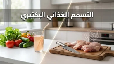 صورة غلاف توضح مفهوم التسمم الغذائي البكتيري عبر مقارنة بين طعام نيء وطعام آمن