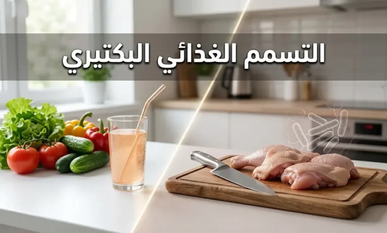 صورة غلاف توضح مفهوم التسمم الغذائي البكتيري عبر مقارنة بين طعام نيء وطعام آمن