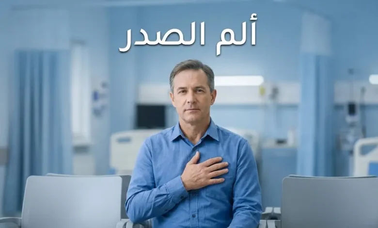 رجل يمسك صدره بألم يوضح موضوع مقال ألم الصدر وأسبابه